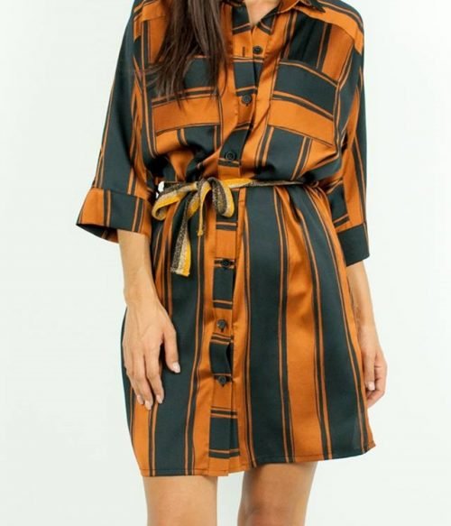 Ριγέ Φόρεμα Με Κουμπιά