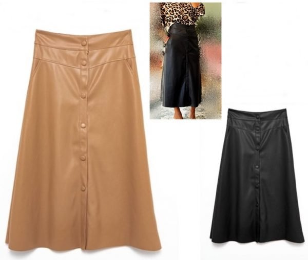 Φούστα Δερματίνη Με Κουμπιά Lumina fashion