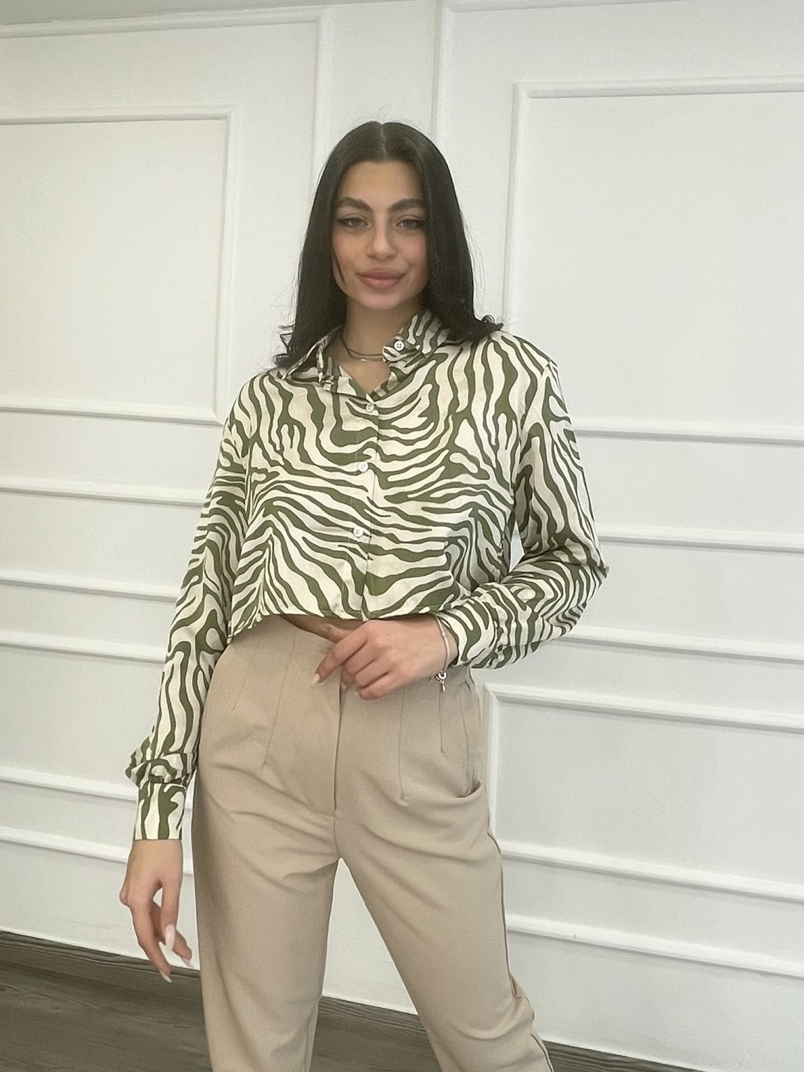 Πουκάμισο Crop Σατέν Εμπριμέ Voice Fashion