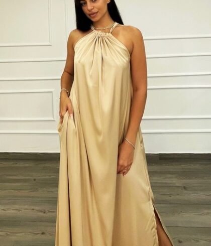 Φόρεμα Σατέν Με Σκίσιμο Voice Fashion