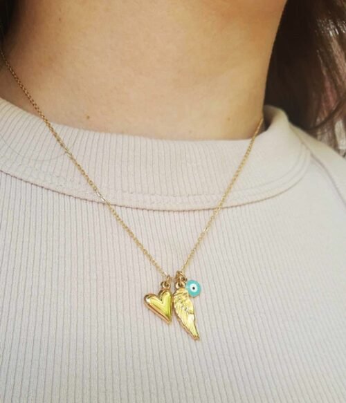 Κολιέ Με Φτερό Καρδιά Ματάκι