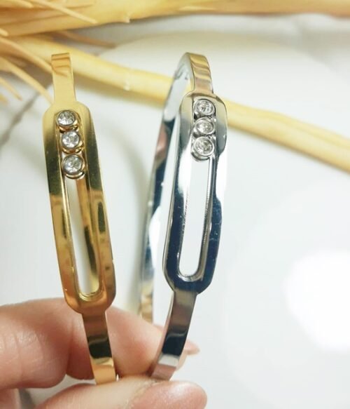 Βραχιόλι Χειροπέδα Ταυτότητα Με Τρείς Πέτρες